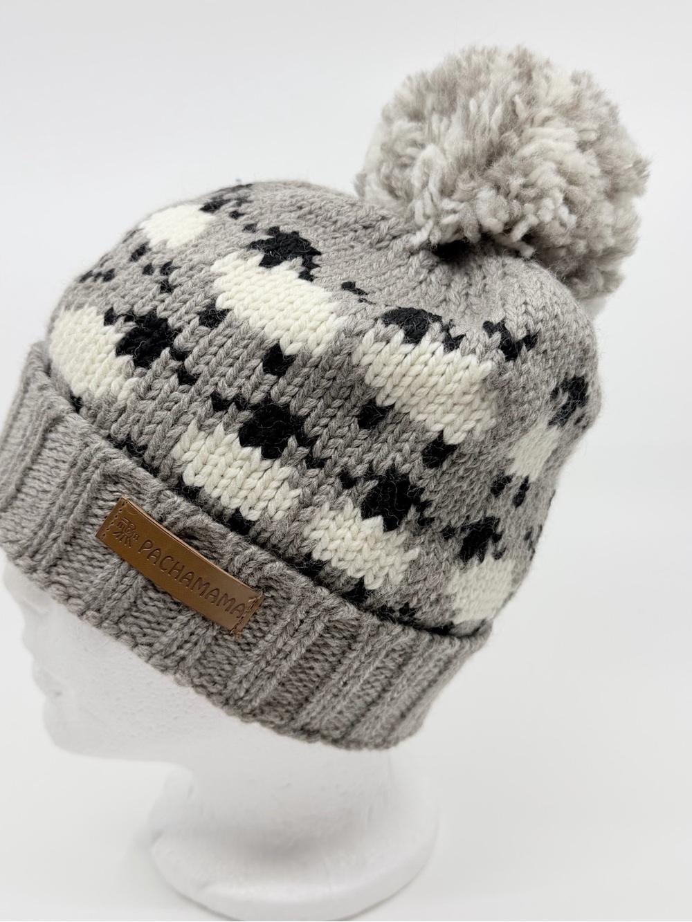Pachamama Merino Wool Fair Isle Pom Pom Beanie Handmade Nepal